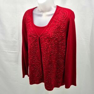 Designers Originals Red Rose Applique Cardigan & Shell Set Lagenlook Large